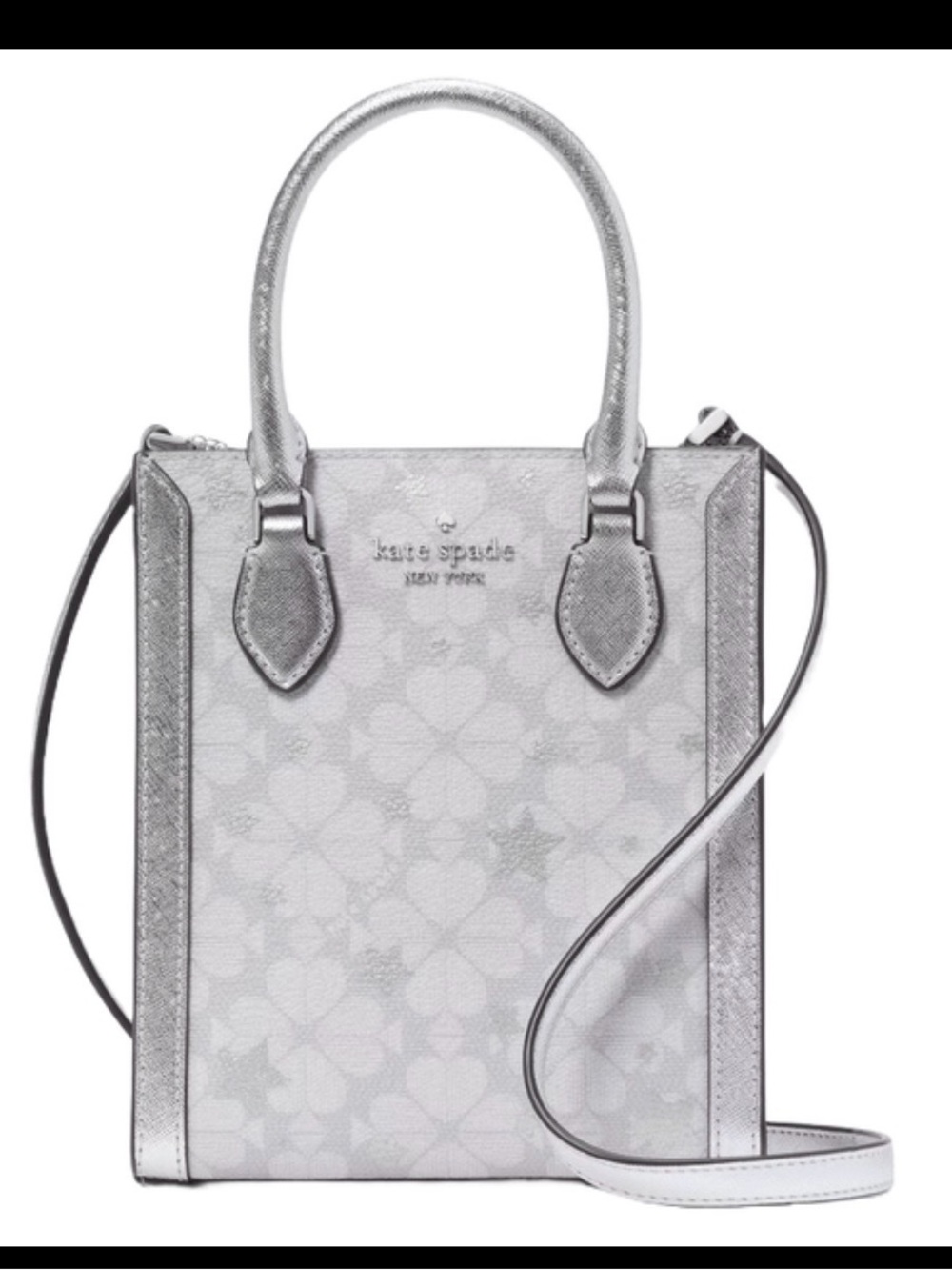 Kate Spade silver floral-pattern small tote with crossbody strap